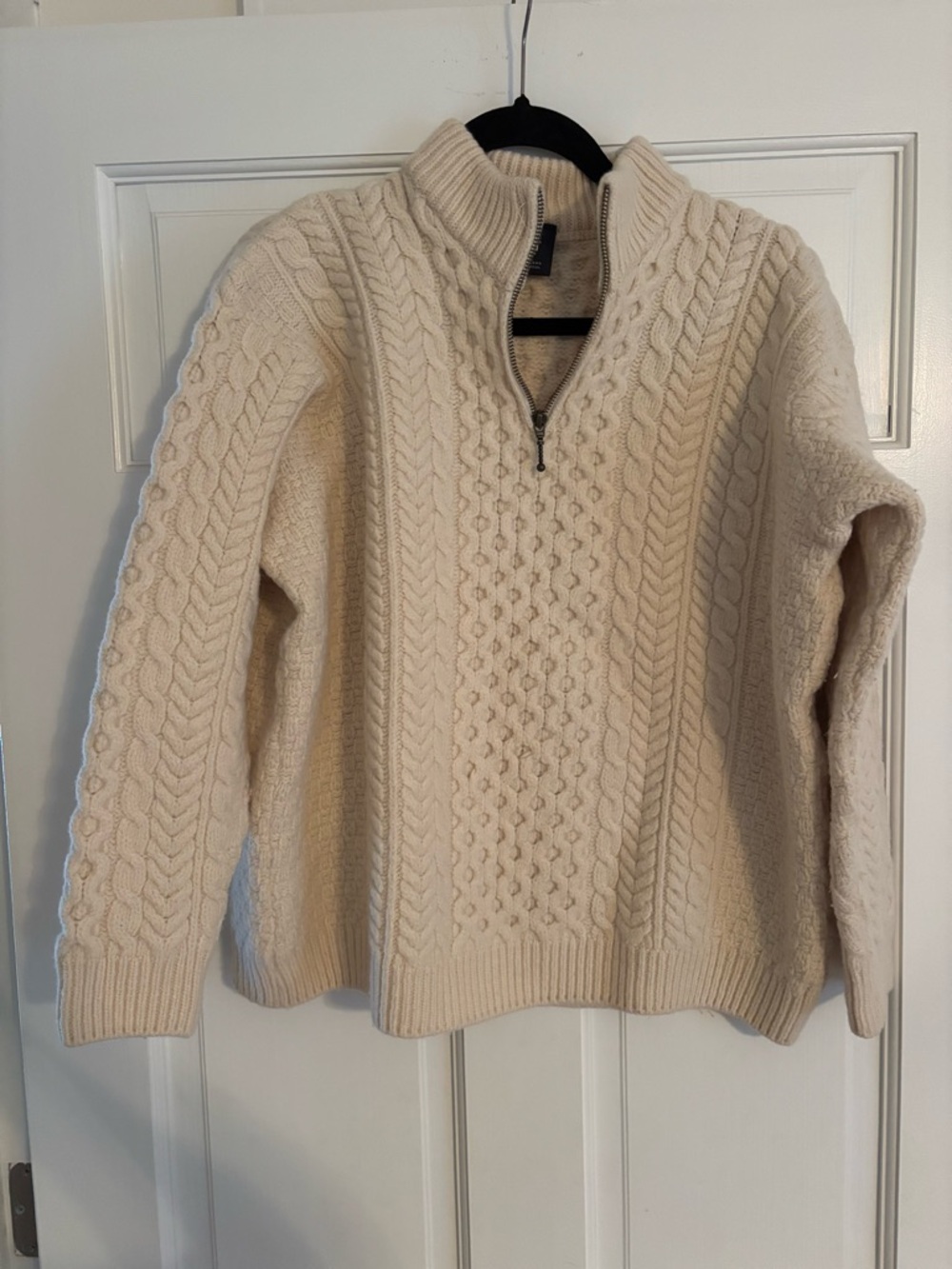 Aran 100% Wool Cream Cable Knit Half-Zip Sweater